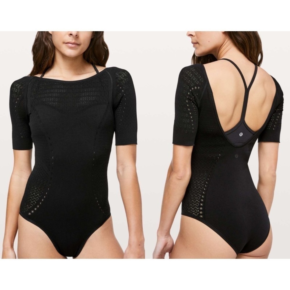 NWT Lululemon Yoga Reveal Mesh Black Bodysuit